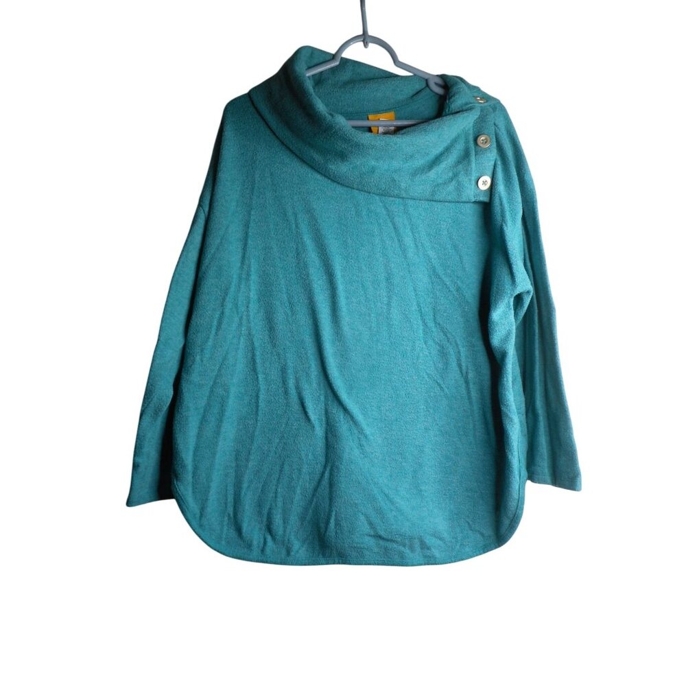 Ruby Rd. Sz XL slub knit split cowl knit Tunic blouse top Teal